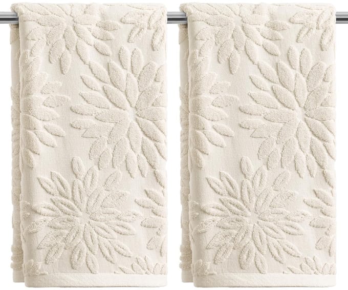 Cosensi - Dailygoods - Set van 2 Beige 3D Dahlia Handdoeken van 100% Katoen