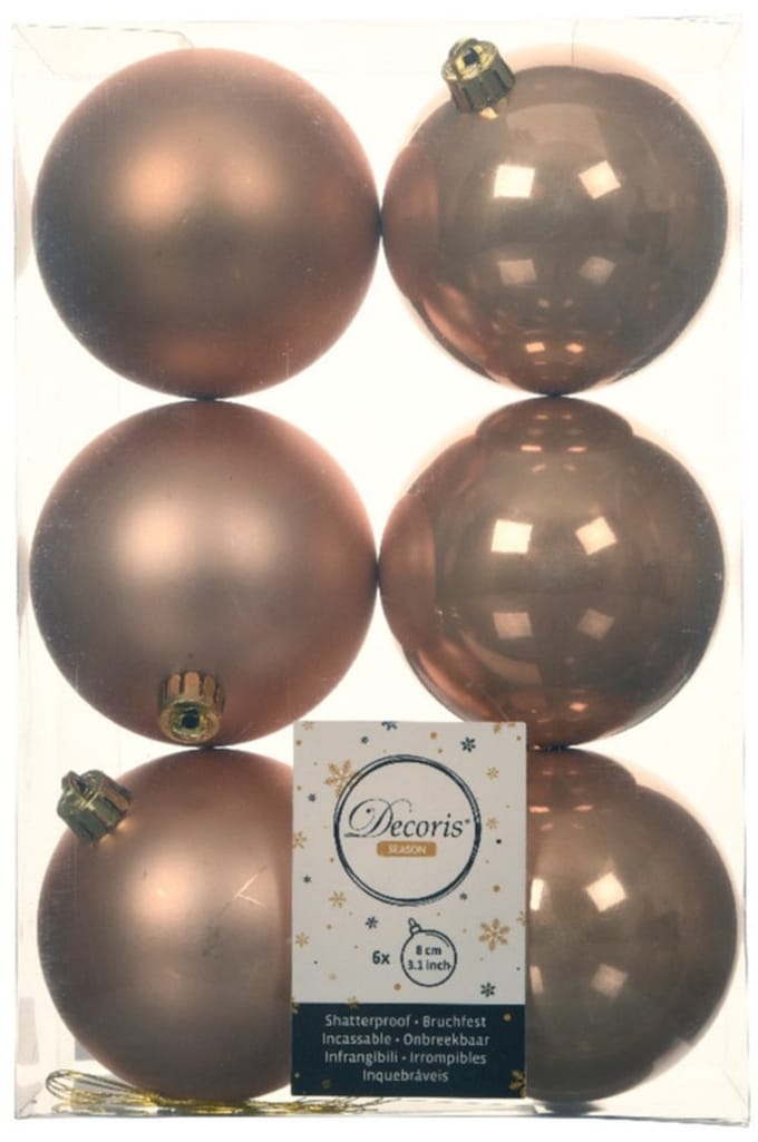 Decoris Kerstballen - 18x st - toffee bruin - D8 cm - kunststof - mat/glans - kerstversiering