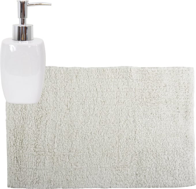 MSV badkamer droogloop mat/tapijt - 40 x 60 cm - met zelfde kleur zeeppompje 260 ml - wit