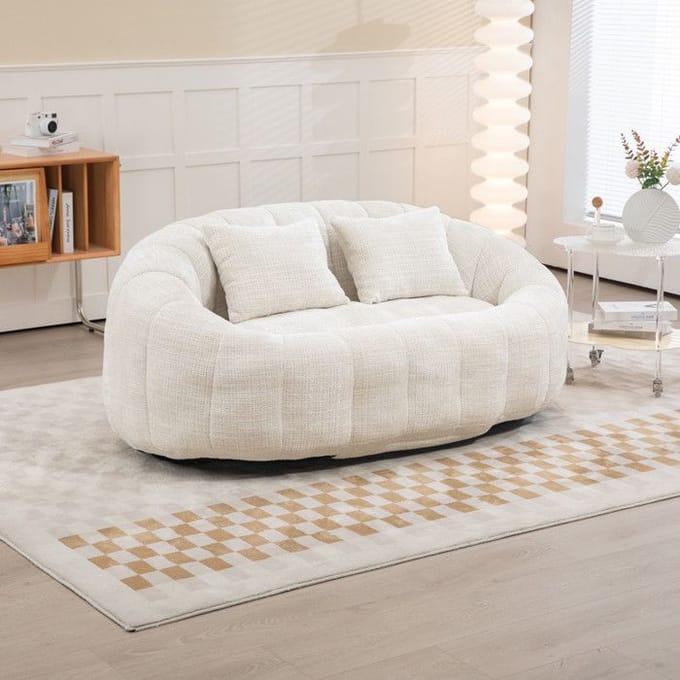 Sofa-poef Loveseat - MUVOE - Relaxfauteuil Accent - Fluweel - Beige - Met armleuningen beige