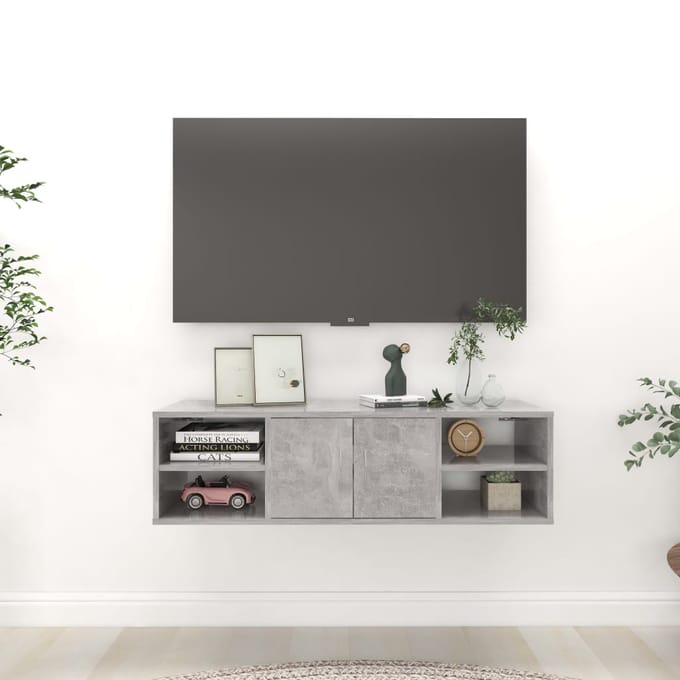 vidaXL - Wandschap - 102x30x29 - cm - bewerkt - hout - betongrijs