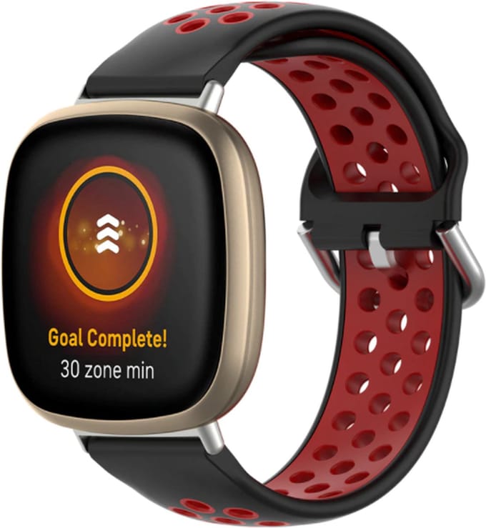 Strap-it Sport siliconen bandje - geschikt voor Fitbit Versa 3 / Fitbit Sense - zwart/rood