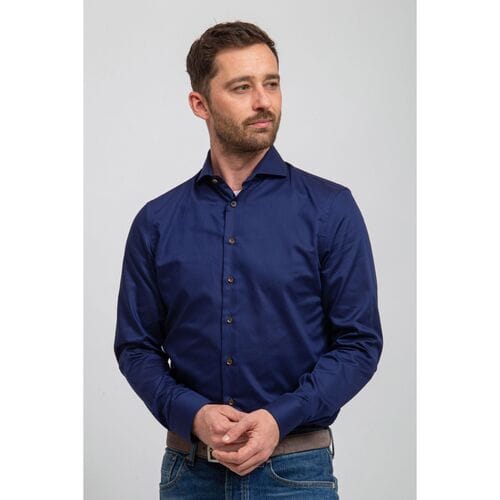 Suitable Overhemd Donkerblauw (navy) Blauw Twill DR-05 - Maat 43 - Heren - Overhemden Formeel