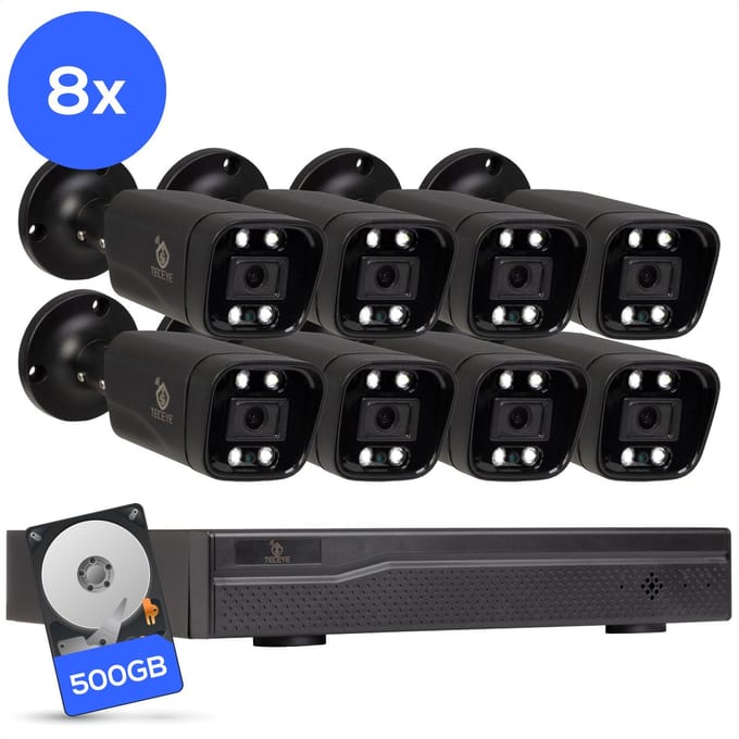 Teceye Compleet Camera Beveiliging Set met 8x POE Camera - Beveiligingscamera - Beveiligingscamera binnen - Beveiligingscamera buiten - CCTV Camera systeem - Beveiligingscamera set - Bewakingscamera set