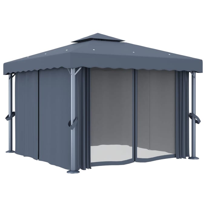 vidaXL - Prieel - met - gordijn - 3x3 - m - aluminium - antraciet