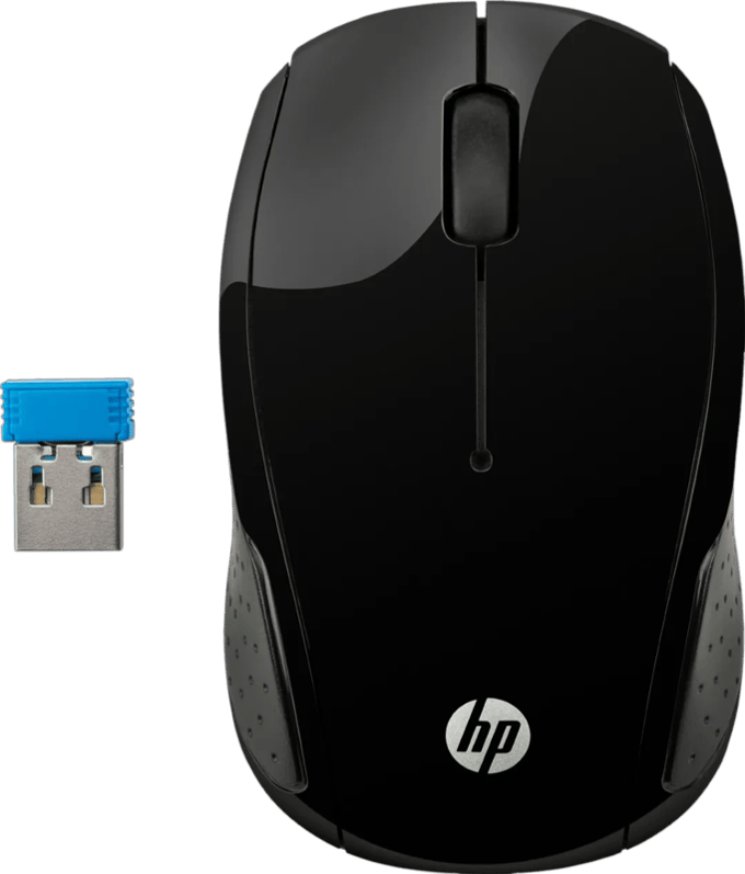 HP 200 2.4 GHz USB draadloze muis met rode LED 1000 DPI optische sensor, zwart