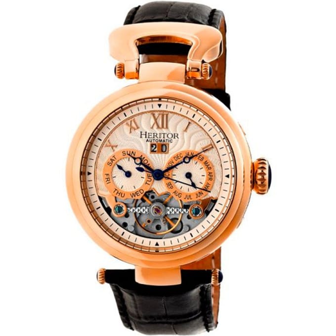Heritor Automatic Ganzi Semi-Skelet Horloge met Leren Band - Roségoud