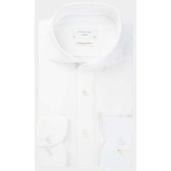 Profuomo slim fit heren overhemd - jersey - wit - Strijkvrij - Boordmaat: 37