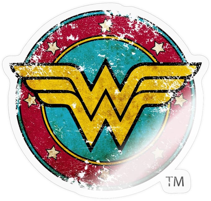 DC Comics Wonder Woman Vintage Distressed Logo Sticker Maat S (max. 10 x 10cm)