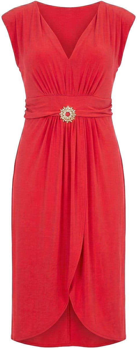 Ulla Popken - Dames - Jurk gedrapeerd A-lijn V-hals mouwloos - Rood - Maat 54+