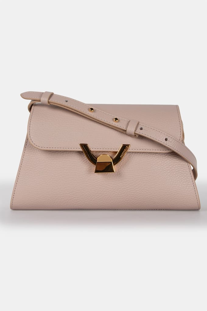 COCCINELLE Leren Schoudertas Avondtas Dew Handbag Grained Leather Rosette Oud roze