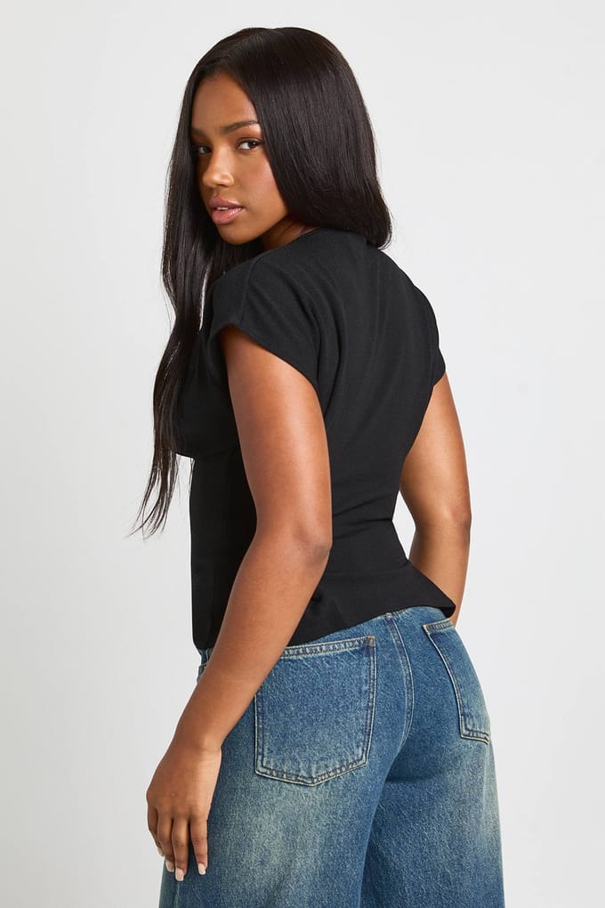 boohoo Dames Crepe mouwloze top met ingesnoerde taille | Black | Maat: 10
