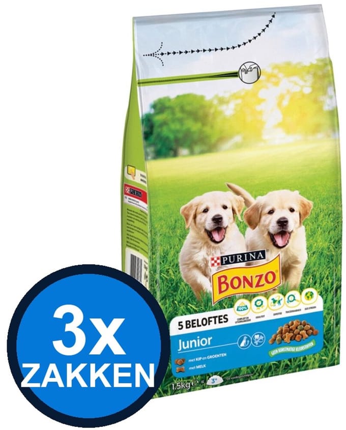 3x Bonzo - Junior - Hondenvoer Droogvoer - 1.5 kg