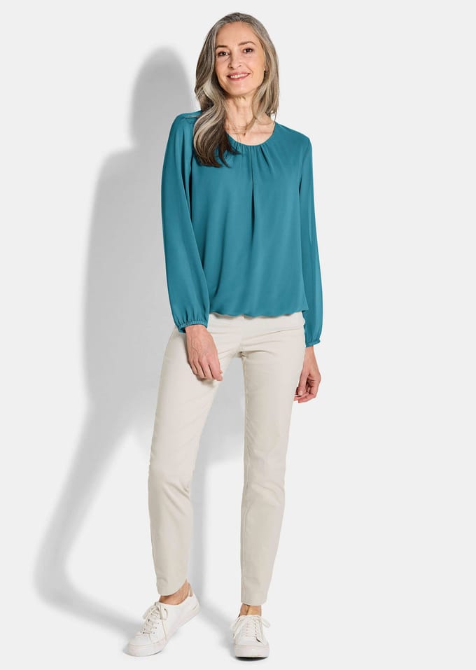Elegante blouse van chiffon - petrol - Gr. 48 van Goldner Fashion