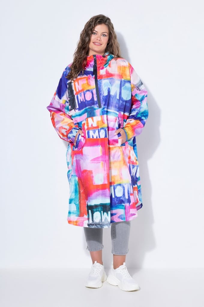 Laurasøn - Dames - Functionele regencape unisex print capuchon - Neon roze - Maat 1