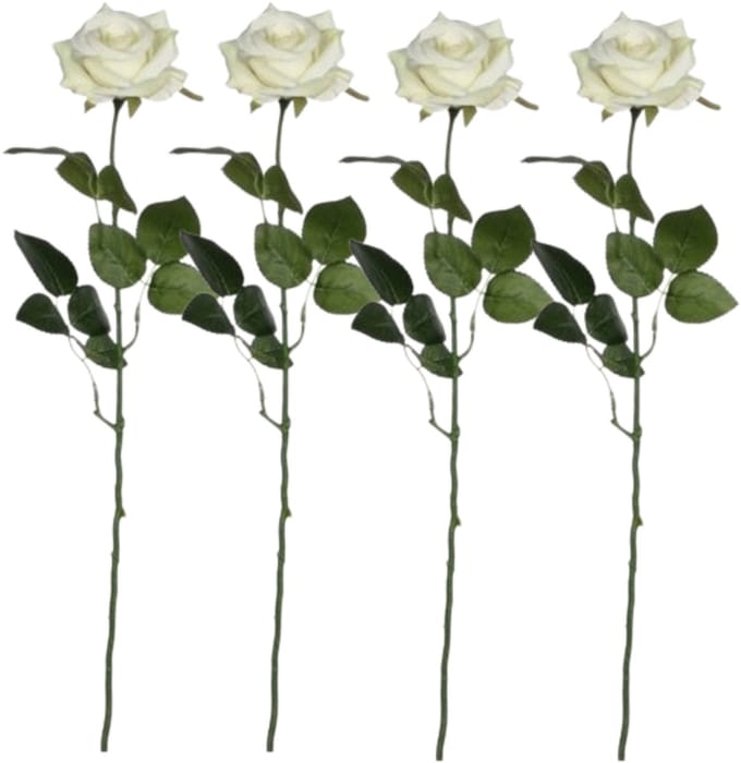 Mica decorations kunstroos kunstbloemen - 4x - creme wit - 66 cm - boeketten - rozen