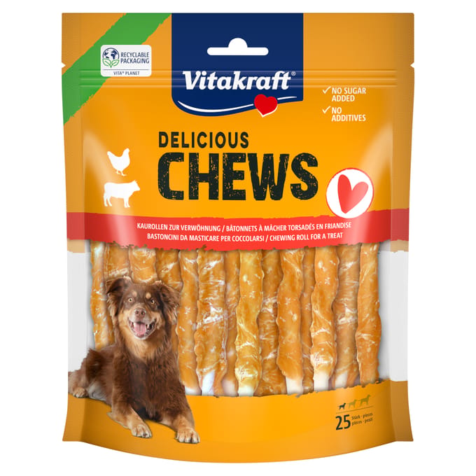 Vitakraft Delicious Chews Kauwrolletjes Kip S - Dubbelpak: 2 x 300 g (50 Stuks)