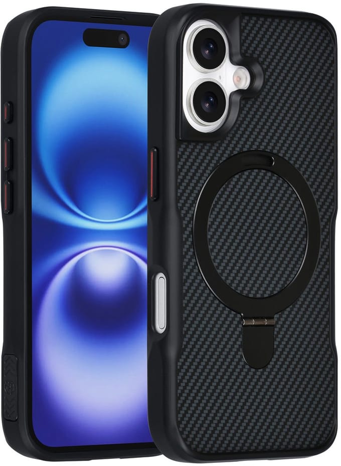 TUNIQ Back cover voor iPhone 16 - MagSafe - Carbon Fiber - Zwart