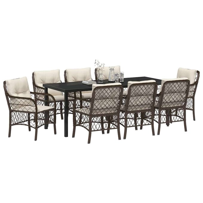 vidaXL - Tuin - Eettafel - Set - 9 - st - Bruin - poly - rattan