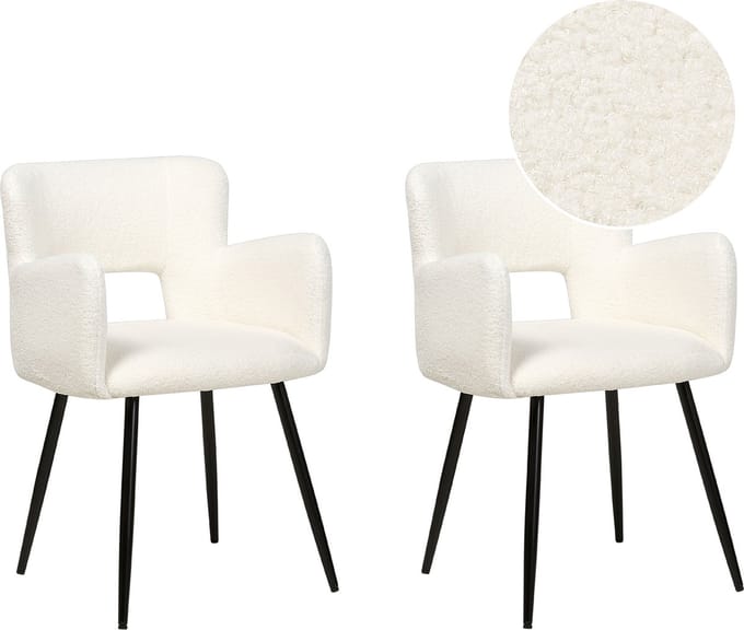 SANILAC - Eetkamerstoel set van 2 - Wit - Bouclé