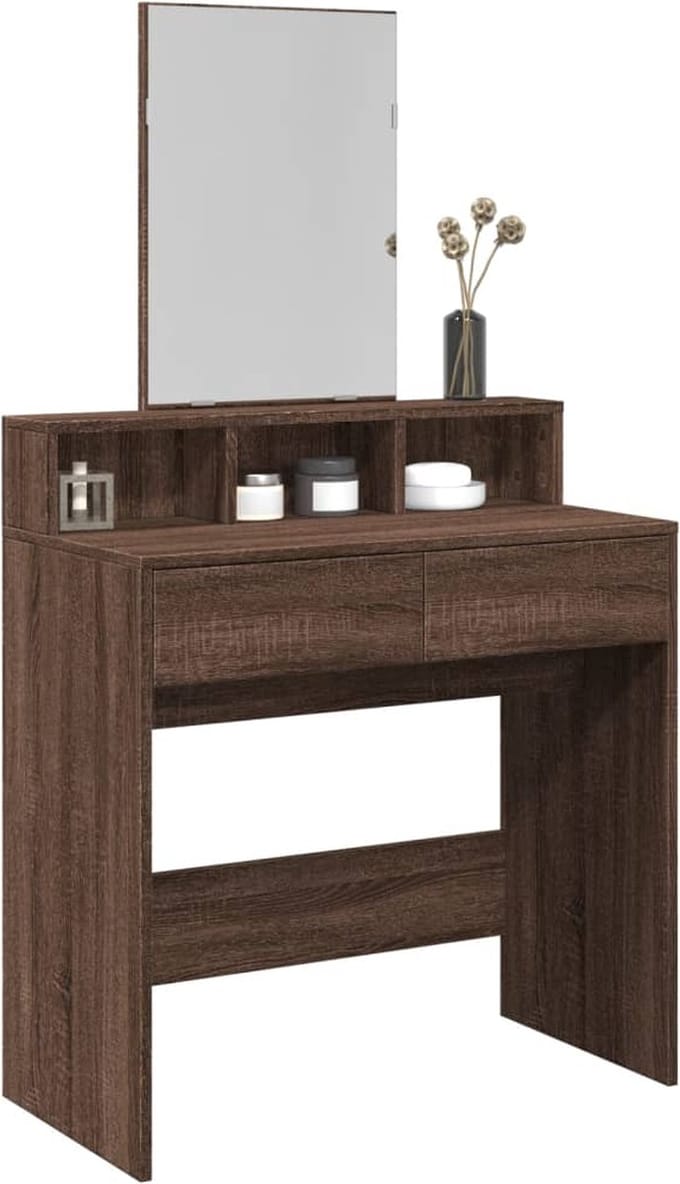 Kaptafel met spiegel - Make up tafel - Make up - Toilettafel - Met lades - Bruin