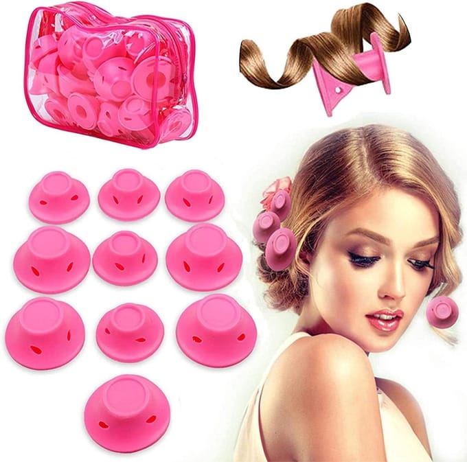 Haarrollers Set - Krulspelden - Haar Krullen - Warmtevrij Ontwerp - 10 Stuks - Roze
