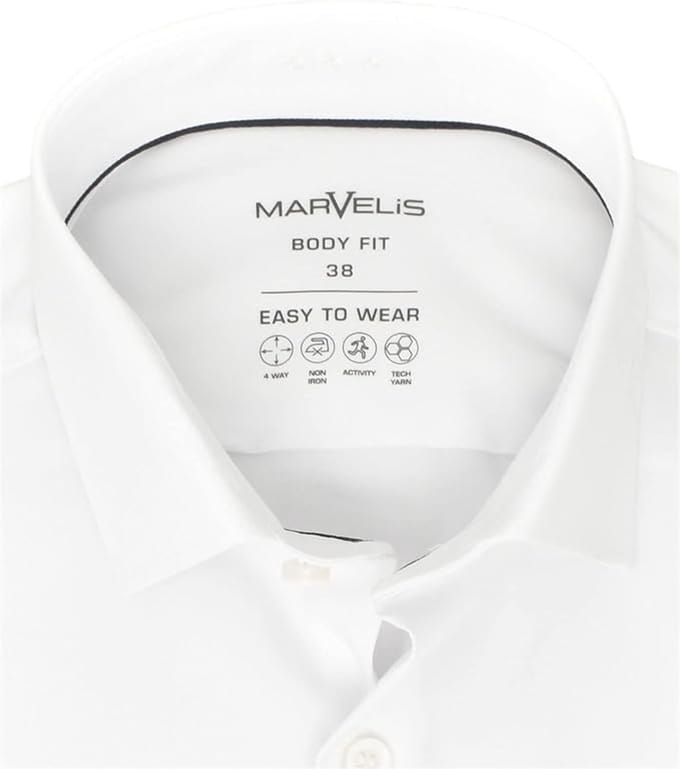 MARVELIS body fit overhemd - twill - wit - Strijkvriendelijk - Boordmaat: 39