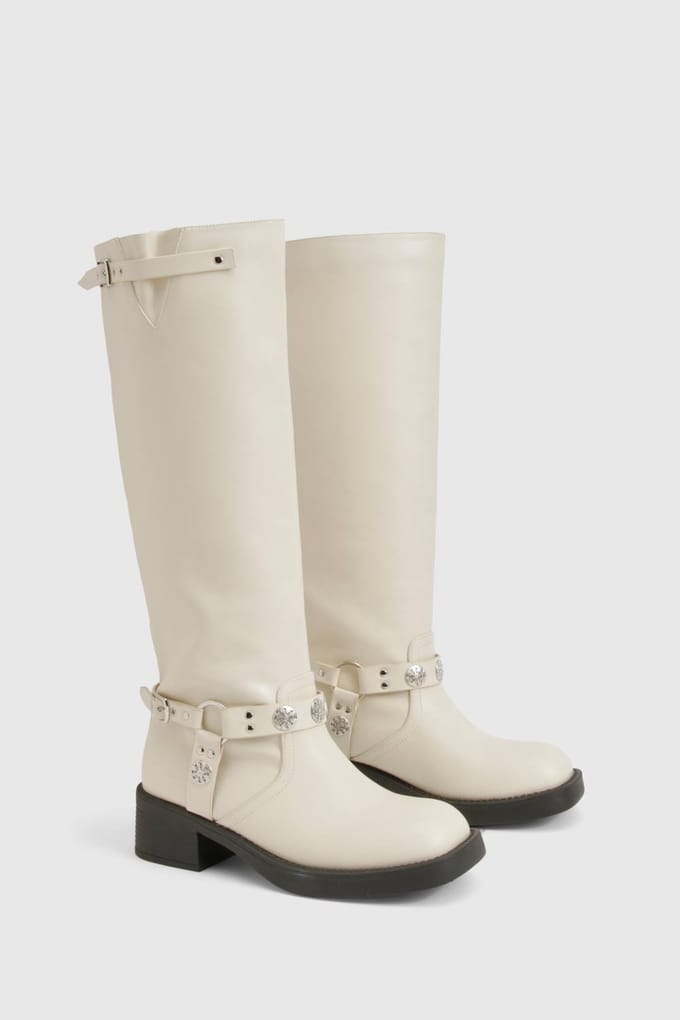 boohoo Dames Biker-harnaslaars | Cream | Maat: 3