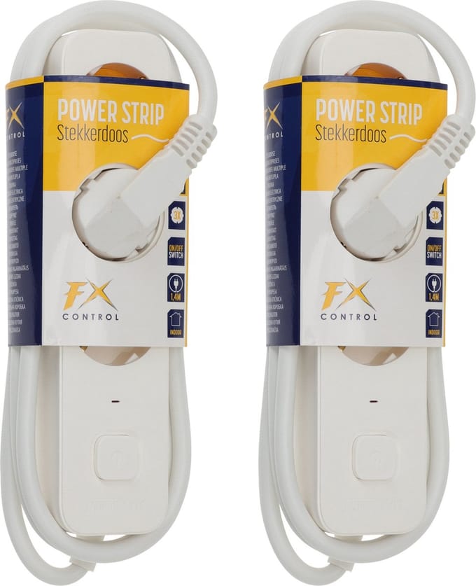 FX light - Stekkerdoos 3-voudig - 2 stuks - wit - 140cm - Verlengsnoer