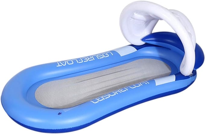 Opblaasbare Water Hammock - Drijvend Waterbed voor Strand, Lounge Stoel met Canopy, Kussen en Net (Blauw)