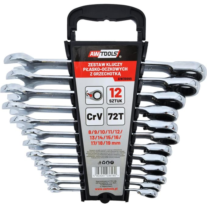 AWTOOLS Ringsleutelset met Ratel, 12-delig, 8-19 mm