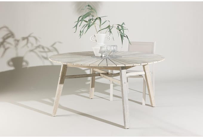Svea - Elbert ronde tuintafel ø150 cm - wit acacia/grijs steen