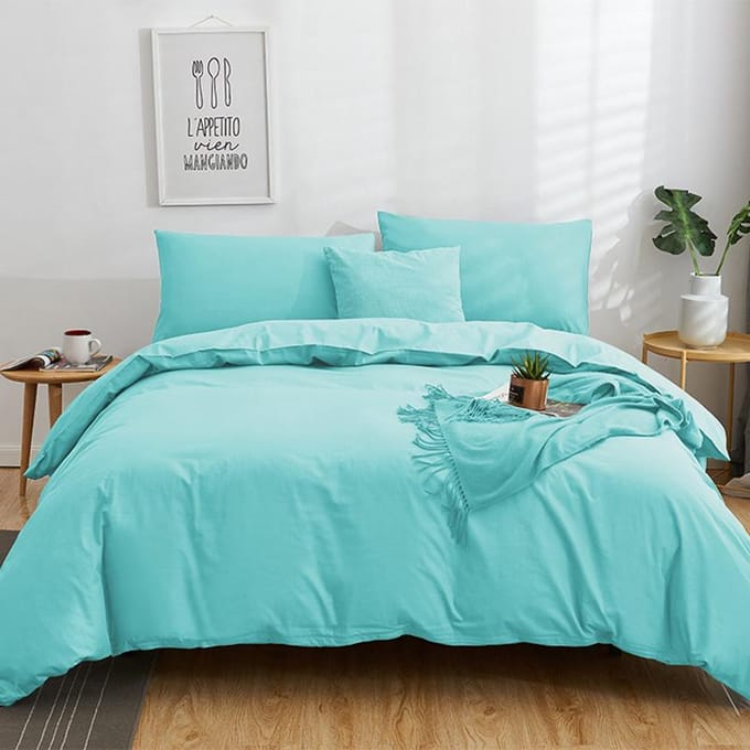 Ensemble Housse de Couette Turquoise Uni en Coton Pima King Queen Double Full Twin Simple Ensemble de Linge de Lit 160x210cm