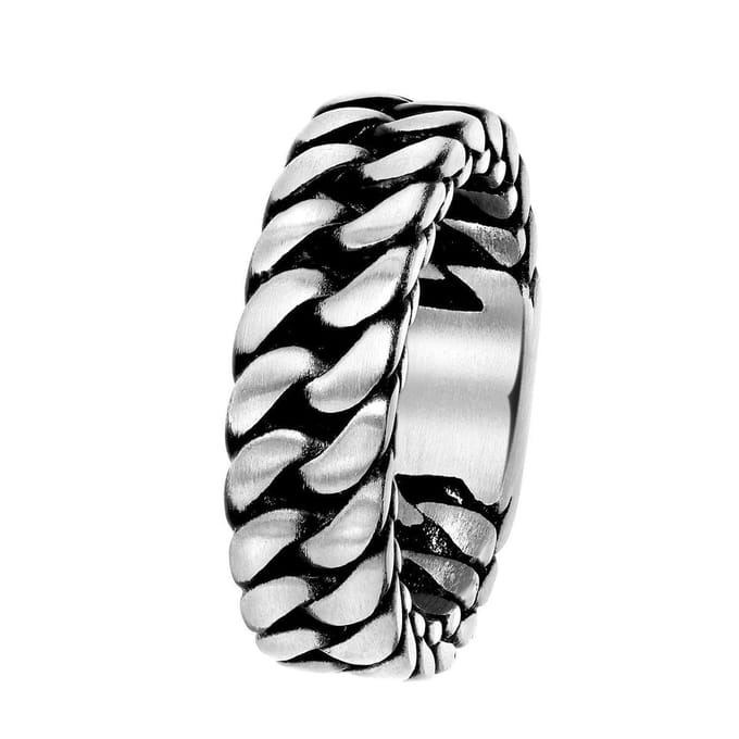 Lucardi Heren ring schakel mat 6mm - Ring - Vaderdag Cadeautje - Staal - Zilverkleurig