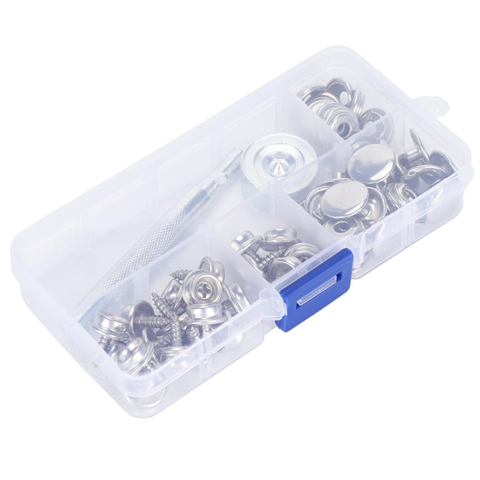 62 Pièces Bouton Rivet à Vis Acier Inoxydable Auto-Taraudant Bouton Pression avec Outil de Montage 10mm white
