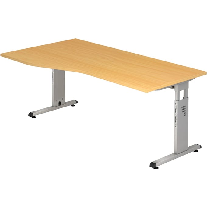 MEGA 18 S | Bureau - 180 x 100 Beuken/Zilver Tafelhoogte I In hoogte verstelbaar