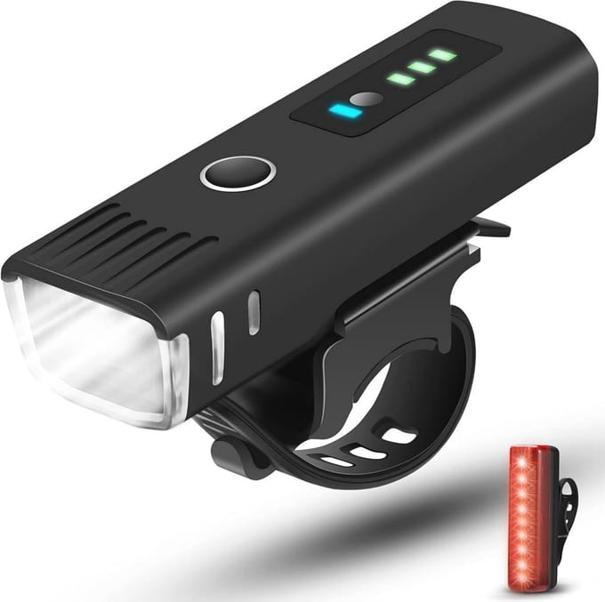Fietslampenset LED voor- en achterlicht 5000 lumen USB oplaadbaar IPX5 waterdicht