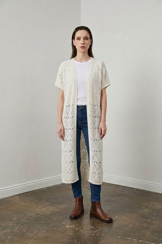 Lange Getextureerde Jacquard Cardigan