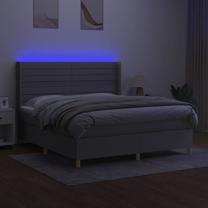 vidaXL - Boxspring - met - matras - en - LED - stof - lichtgrijs - 180x200 - cm