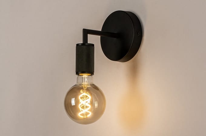 Lumidora Wandlamp 74314 - Voor binnen - WILLEMS - E27 - Zwart - Metaal