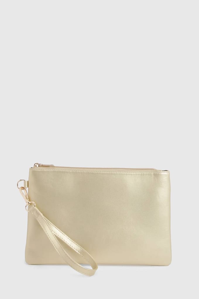boohoo Dames Basic Zip Top Clutch Bag | Goud