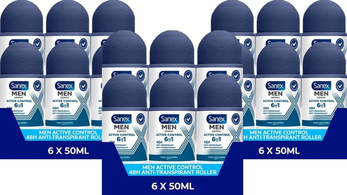 Sanex Men Active Control Anti Transpirant Deodorant Roller 50 ml - Voordeelverpakking 18 stuks