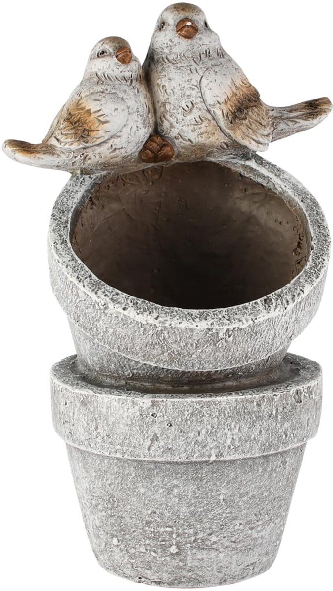 Dekoratief | Bloempot m/vogels, grijs, magnesium, 27x21x40cm | A260094