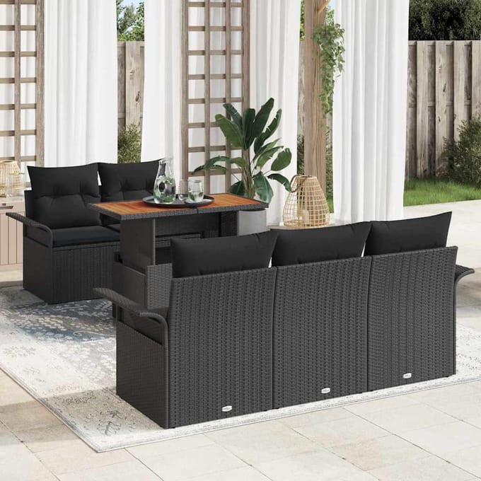 vidaXL - Tuinbank - Set - 6 - st - Zwart - poly - rattan