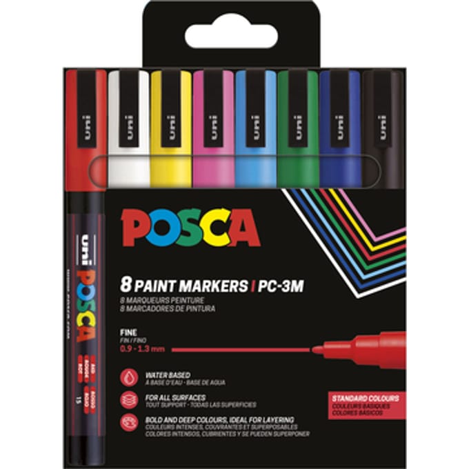 Uni Posca Stiften Standard Colors - 8 stiften - PC3M 0.9-1.3 mm lijn