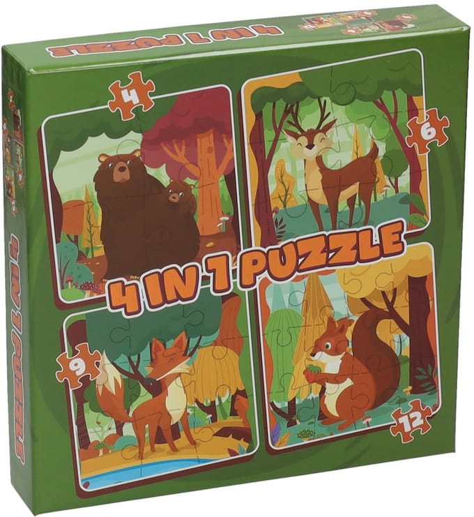 Puzzel 4 in 1 legpuzzel bosdieren voor kinderen vanaf 3 jaar.