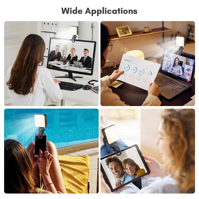 Andoer W64RGB Mini Clip-on RGB-videolamp Invullicht voor mobiele telefoon Tabletcomputer Videoconferentie zwart