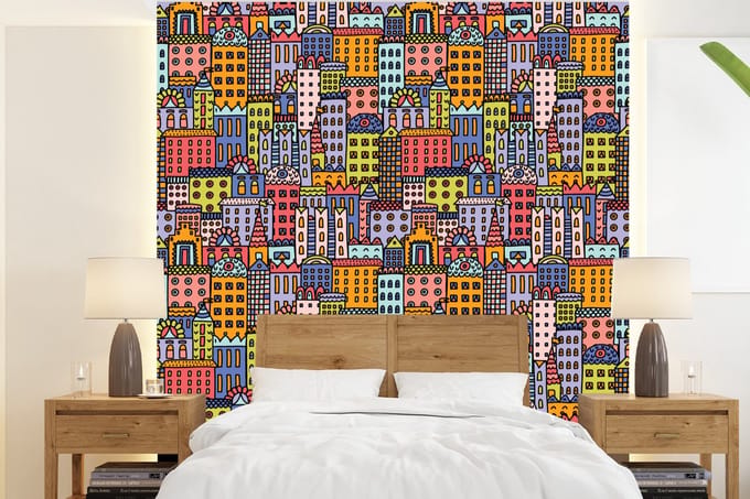 Behang - Fotobehang Huis - Regenboog - Patroon - Breedte 220 cm x hoogte 240 cm
