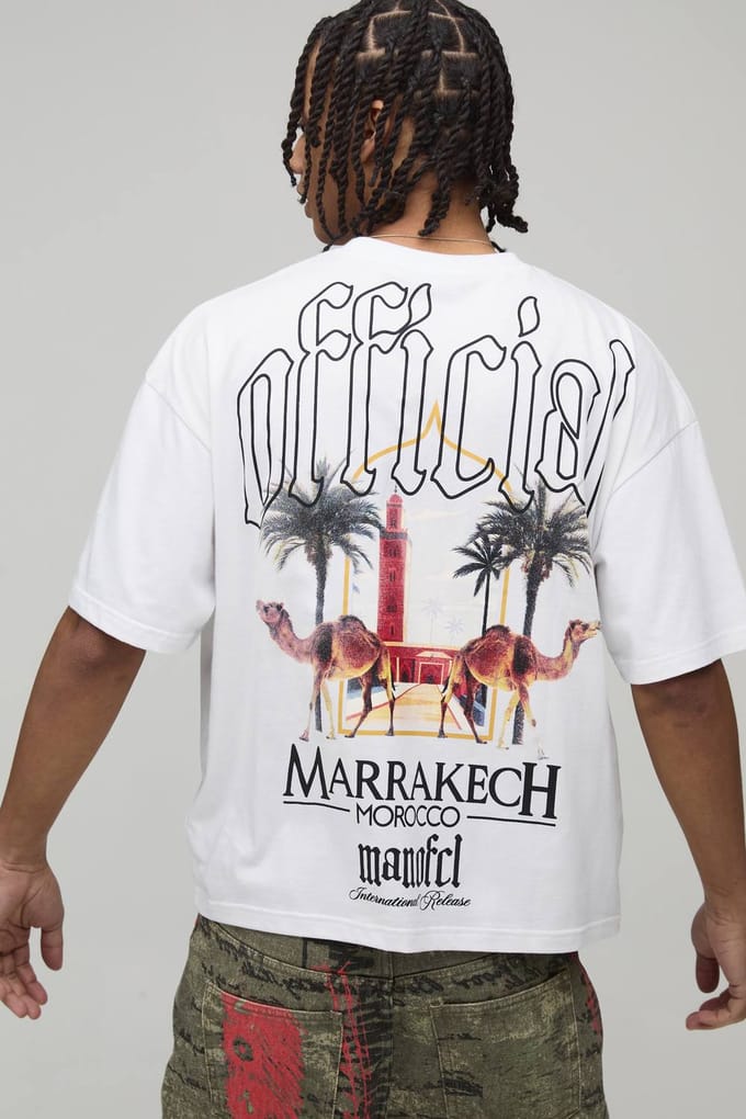 Oversized Boxy T-shirt Met Locatie Palmboom Print | White | Size Medium