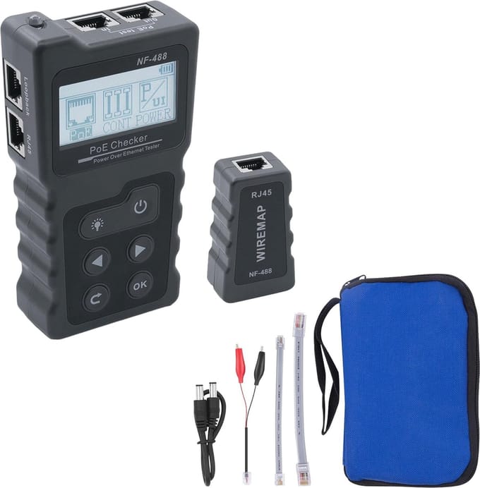 Netwerk RJ45 tester met lcd-display en POE-functie